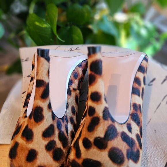 Halogen Leopard Print Calfskin Peep-Toe Booties - Picture 8 of 8